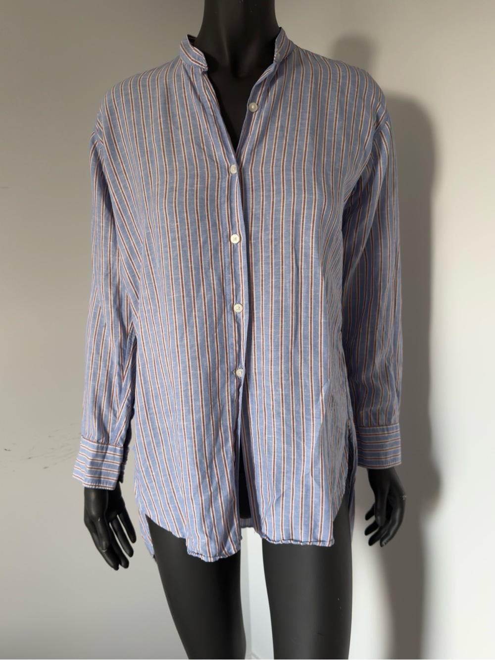 215. JW ANDERSON x UNIQLO Blue Striped Band-Collar Button-Down Shirt